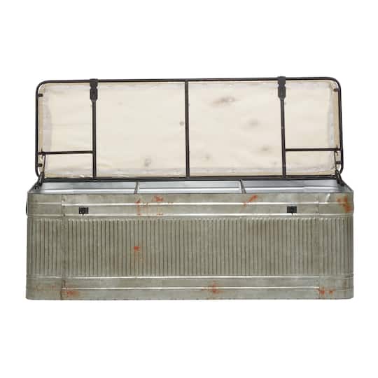 Grey Iron & Fabric Farmhouse Bench